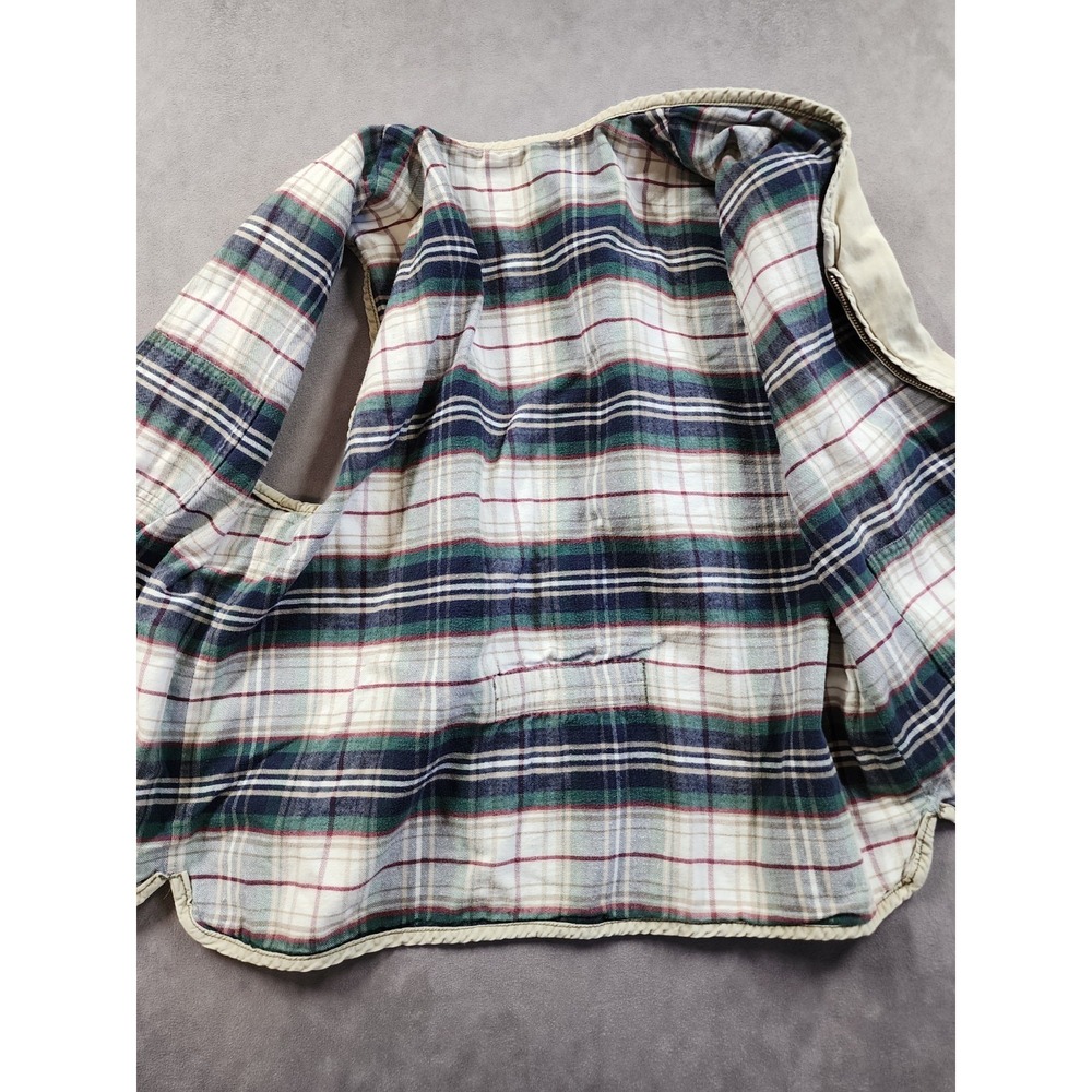 Vintage 90s L.L. Bean Reversible Vest XL Beige Plaid Outdoor Pockets Mens XL - Picture 3 of 6
